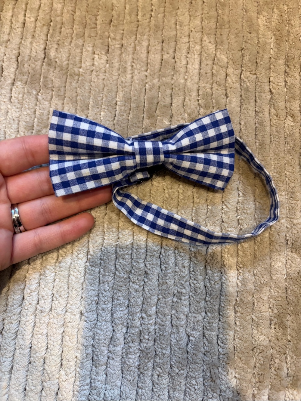 Blue & White Gingham Check Adjustable Bow Tie, One Size
